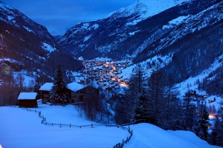 Winter - winter, snowy, snow, village, winter time, nature, mountains, houses, sky