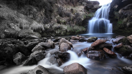 beautiful waterfall - waterfall, rocks, cliff, river