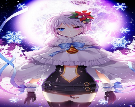 Lady Snow - pretty, moon, winter, sword girls, girl, snow, orginal, night