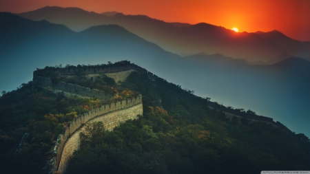 The Great Wall of China at sunset - hd, china, wall, 1366x768, great