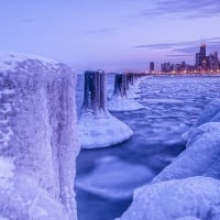 frozen pillar on lake michigan near chicago hdr