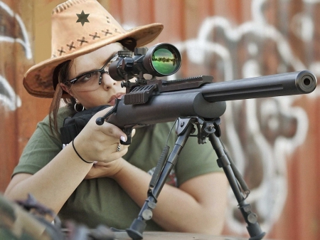 Cowgirl Sniper - women, fun, female, snipers, beautiful, guns, military, cowgirls, scopes, NRA, rifles, famous