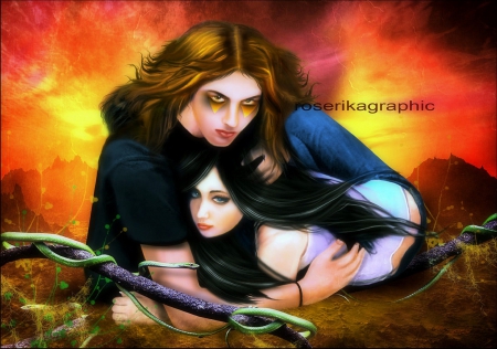 ~Dear Guardian~ - people, snake, creative pre-made, photomanipulation, man, dear guardian, protector, beloved valentines, snake digital art, digital art, models, weird things people wear, colors, colorful, protect, woman, lover, couple