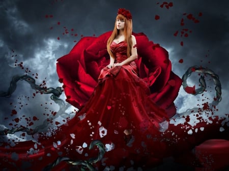 ~Love the Ephemeral~ - roses, people, creative pre-made, photomanipulation, emotional, beloved valentines, red, ephemeral, beautiful, digital art, models, weird things people wear, colors, love, petals, colorful, passion, lady, woman, love four seasons