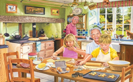 Famille - enfants, table, famille, cuisiner