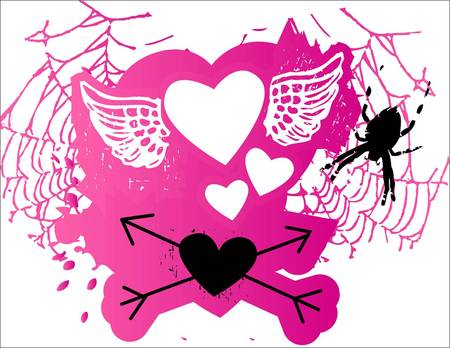 Winged Heart and Arrows - hearts, wings, arrows, spider, web