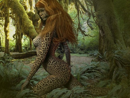 cheetah girl - girl, fantasy, woods, cheeta