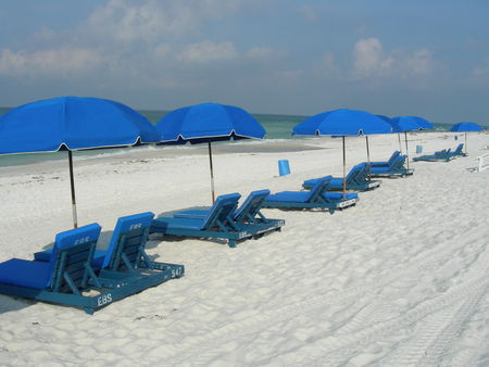 Morning walk on the Beach - umbrella, blue, beach, ocean, sand