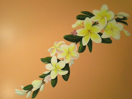 Frangipani Mural - painting, yellow frangipani flowers, mural