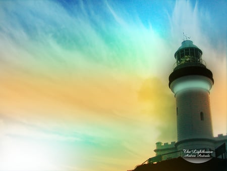 The Lighthouse - coloured sky, lighthouse, art