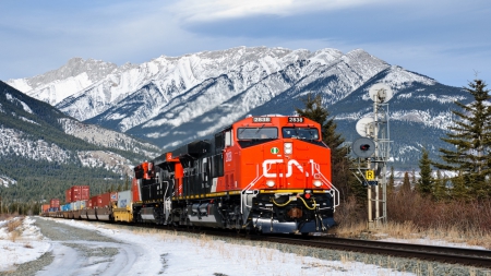 Canadian Railroad - trains, winter, railroad, canada, nature, snow, mountains