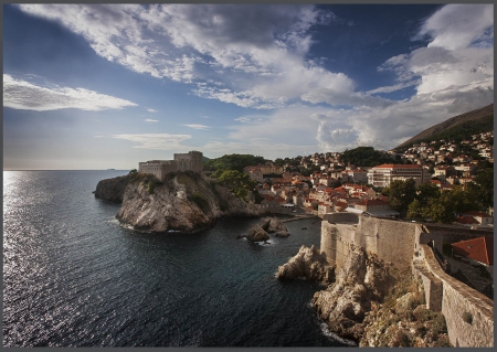 Beautiful scenery - sky, houses, ocean, nature, mountain