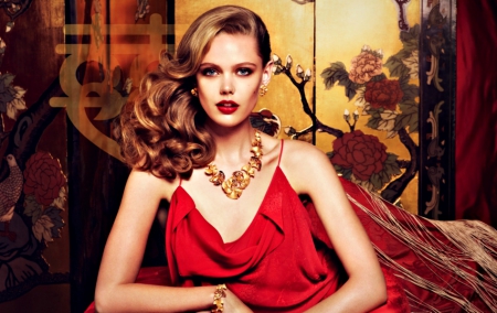 Frida Gustavsson - woman, girl, red, frida gustavsson, asian, model, spring, blonde