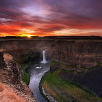 waterfall sunset