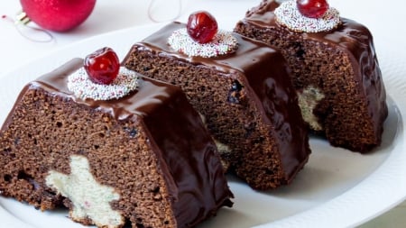 Cake - cherries, cake, desserts, brown, dessert, food, cherry, cakes