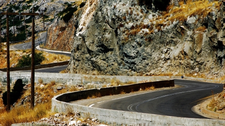 serpentine asphalt mountain road - mountain, asphalt, serpentine, road, rocks