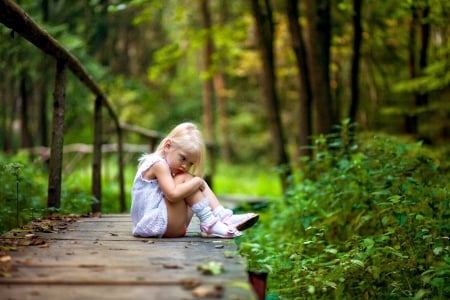 Sweetness - princess, little lady, trees, girl, sad, child, nature, forest, woods, sweet, bridge, sweetness