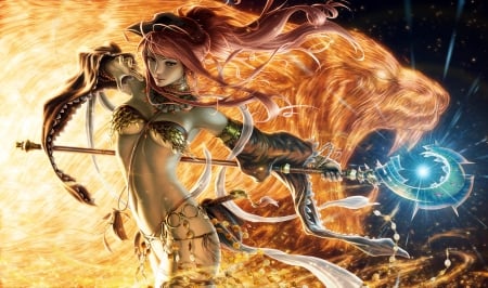 Goddess - pretty, magic, female, goddess, bikini, goddes, flames, art, abstract, beautiful, beauty, lovely, tiger, fantasy, lady, woman, cute