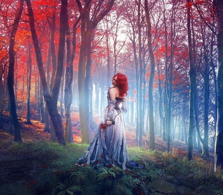 ~Chrysalis Heart of Redhead~ - woman, softness beautiful, photomanipulation, redhead, chrysalis, people, roses, heart, emotional, model, creative pre-made, digital art, lady, forests, beautiful girls, weird things people wear, beloved valentines