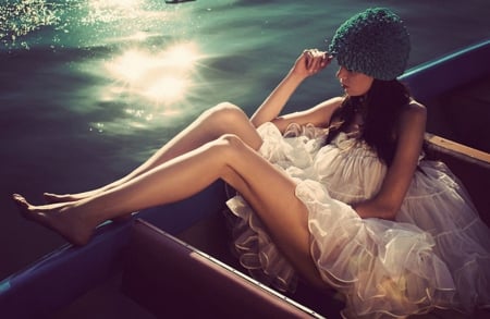 Being Women - beauty, blue, dreamy, being women, boat