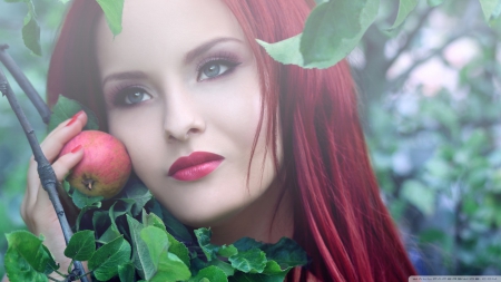 Rehead Girl With Apple - redhead, girl, pretty, with apple