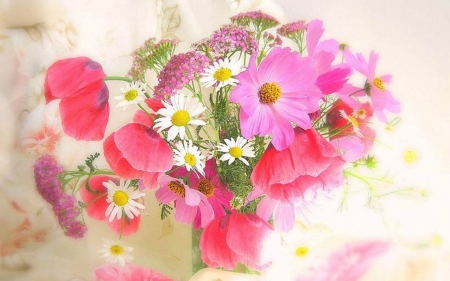 Lovely bunch of flowers - basket, white, pink, red