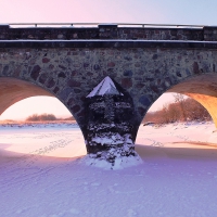 Sunrise. Stones Bridge in Kandava.