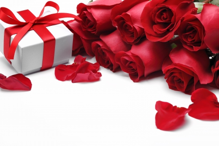 Red Roses - gift, roses, for you, rose, with love, petals, valentines day, flowers, red roses