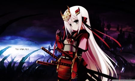 anime girl samurai - girl, anime, samurai, dark age