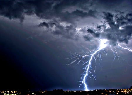 LIGHTNING - nature, city, night, lightning, sky