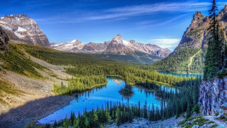 gorgeous lakes landscape - forests, shadows, sunshine, mountains, lakes