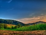 moon over corn fields at sunset hdr