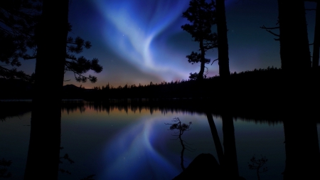 northern lights reflected in a lake