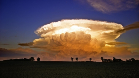 wonderful anvil cloud - hill, sky, trees, cloud, grass