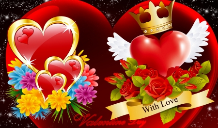 Valentine hearts - roses, beautiful, lovely, love, petals, happy, leaves, flowers, wishes, holiday, valentine, wings, background, day, hearts