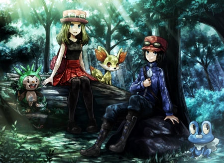 sitting in a forest - x, pokemon, y, in, forest, sitting