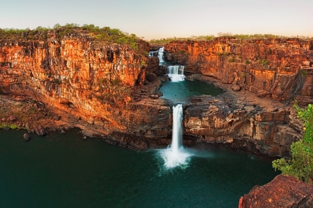 Morning At Mitchel Falls - waterfalls, water, Australia, rivers, green, cliffs, rocks, canyon