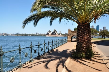 A BEAUTIFUL DAY - shadows, fence, water, opera house