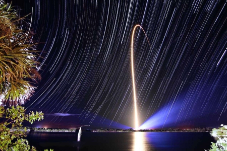 Rocket Streak and Star Trails - rocket, space, fun, lake, stars