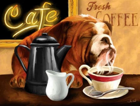 Coffee Time - funny, can, artwork, dog, cup