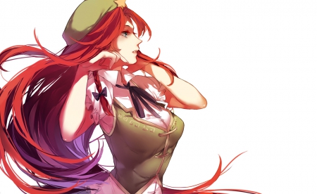 ~Hong Meiling~ - hat, pretty, anime, long hair, hong meiling, red hair, touhou, bow, ribbons, blue eyes