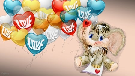 LOVE - love, balloons, elephant, heart