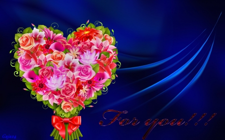 For you - valentines, day, heart, flowers, for, you