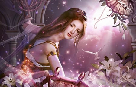 Flower Beauty - soa lee, beautiful, serene, girl, pink, fantasy, digital, woman, art