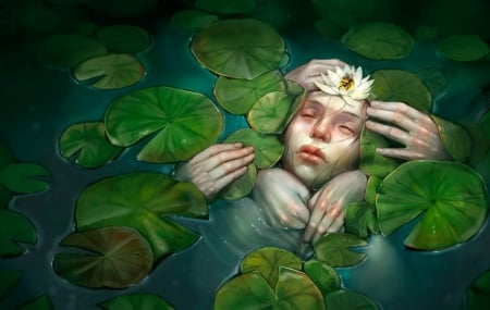 Last Touch - beautiful, serene, girl, love, cg, fantasy, green, digital, woman, art, wallpaper