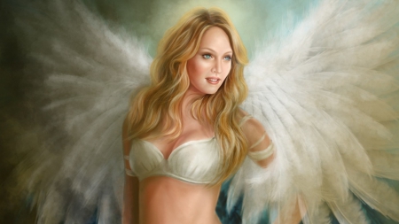 Angel of Seduction - beauty, woman, feminine, girl, angel, serene, female, wallpaper, fantasy, cg, painting, art, beautiful, digital, candice swanepoel