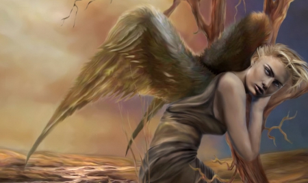 Beautiful Angel - woman, female, girl, angel, serene, wallpaper, fantasy, art, beautiful, digital