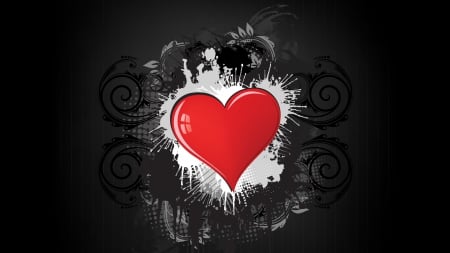 Heart on Grunge - shapes, love, vector, graphics, heart, black background, gradient, valentines, grunge