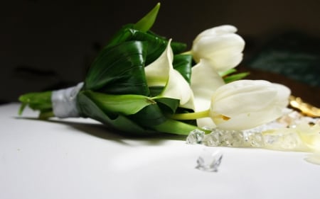 White Bouquet - tulips, white flowers, beautiful, for bride, bouquet