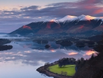 beautiful lake at the foot of a mountain range